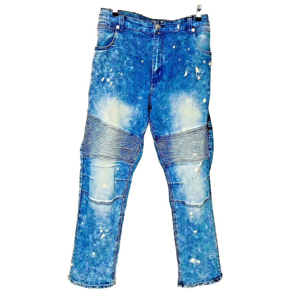 CHAMS Jeans Distressed Acid Wash Straight Spatters Streetwear Men 40 Fit 42x32.5